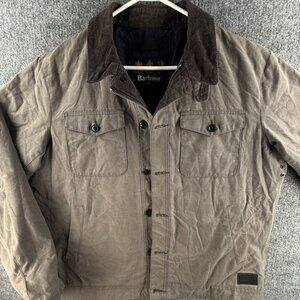 Barbour West Wax Large Waxed Jacket Men Full Zip Gray Buttons Insulated Collared